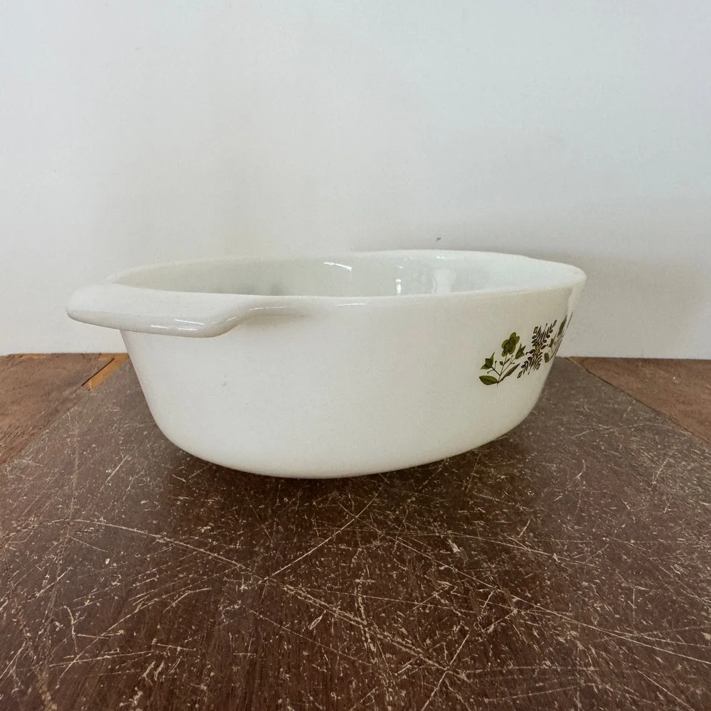 Vintage‎ Anchor Hocking Fire King Baking Dish Green Floral Oval Casserole